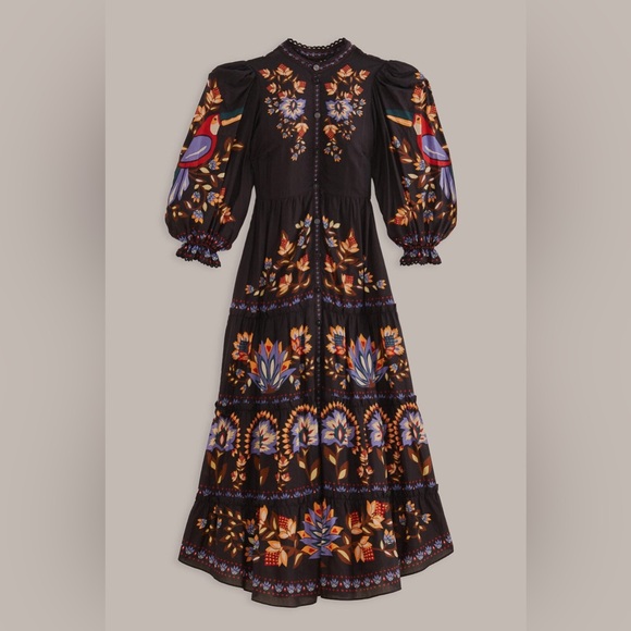 🥭FARM RIO Winter Garden Floral Print Long Sleeve Dress - Picture 8 of 13
